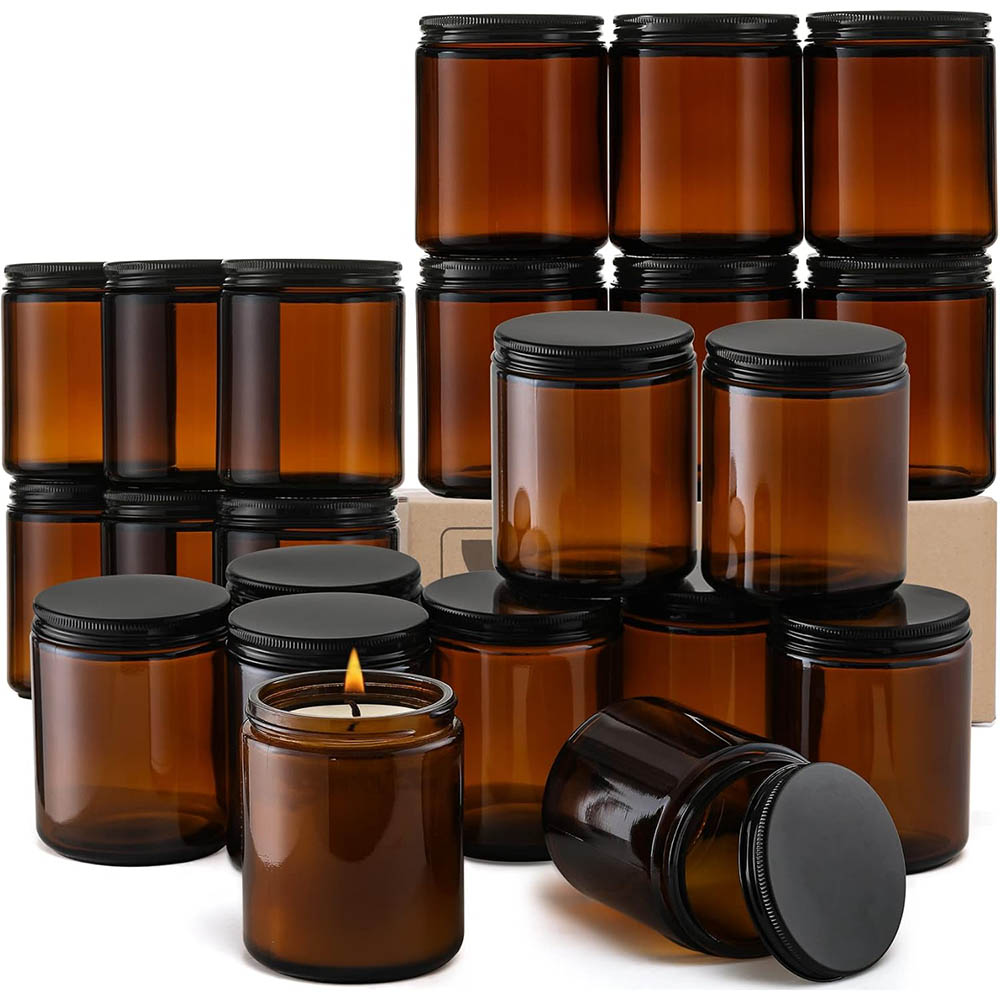 8oz Amber Glass Jars with Blac - Amber Jar Candle recension och pris