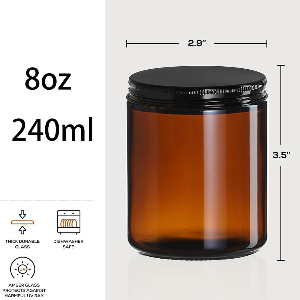 8oz Amber Glass Jars with Blac - Amber Jar Candle recension och pris