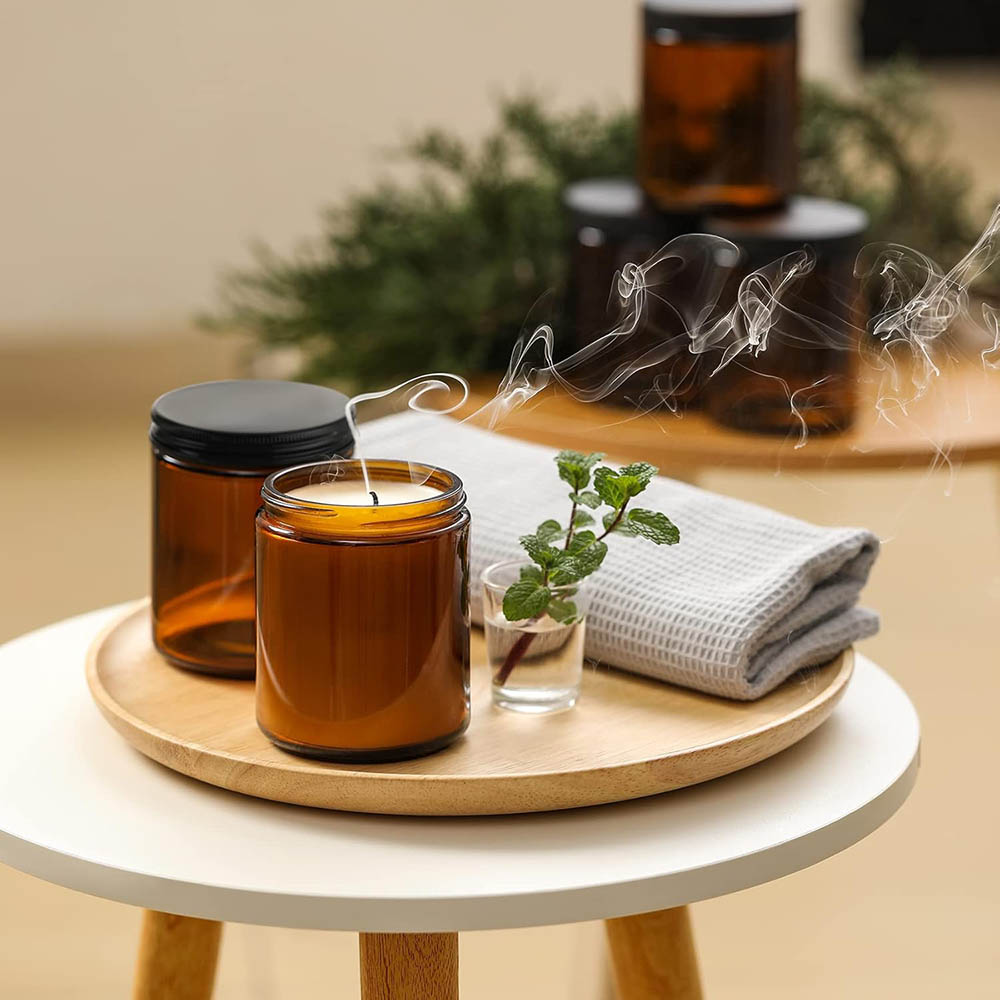 8oz Amber Glass Jars with Blac - Amber Jar Candle recension och pris