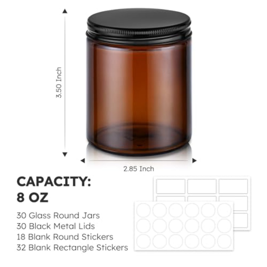 8oz Glass Jars with Lids, 30 P - Amber Jar Candle recension och pris